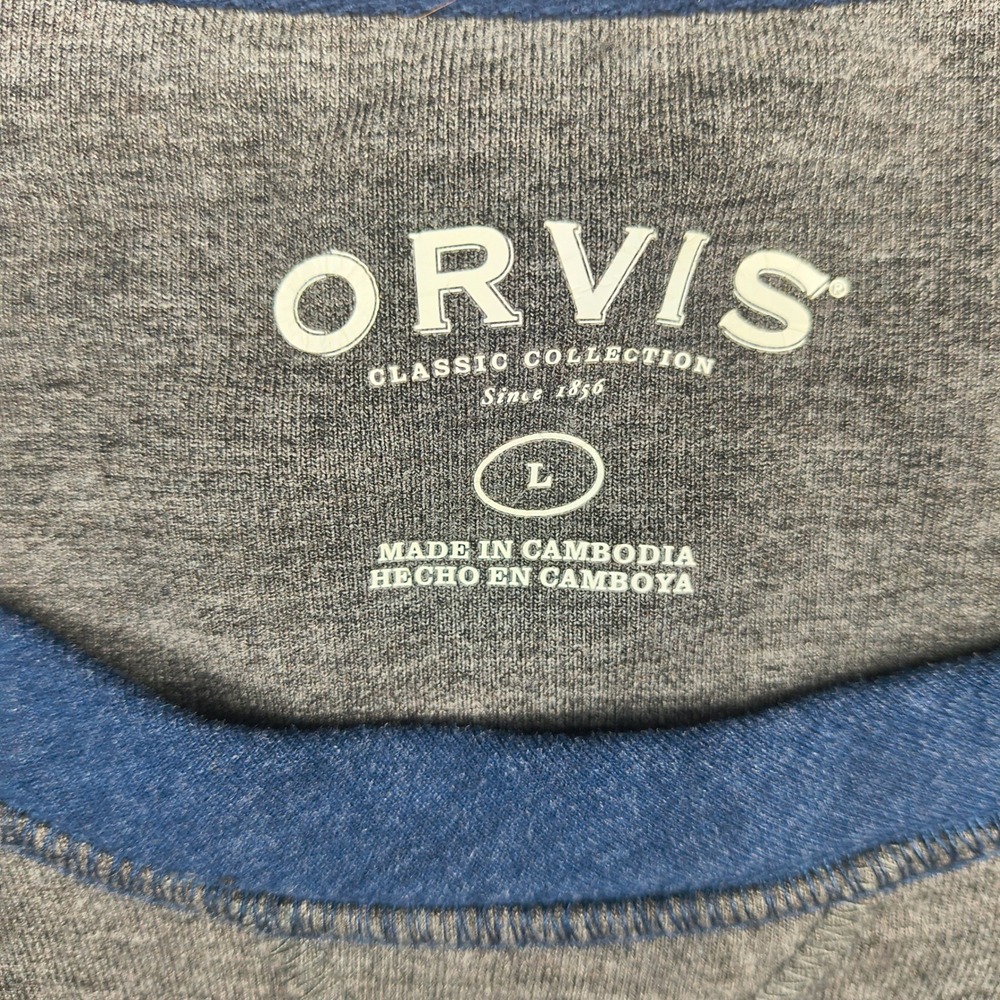 Orvis Mens Large Gray Blue Raglan Long Sleeve Crew Neck T-Shirt 1225440 Stretch - Picture 4 of 11